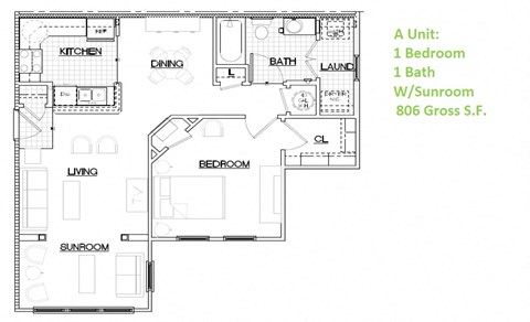 1 bed 1 bath 1 bed 1 bath floor plan | 750 Sq. Ft. at The Parker at Cone Apartments, Greenville